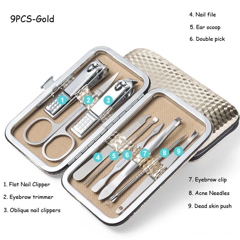 8/9/11/12/16/19pcs Nail Clipper Kits Stainless Steel Manicure Pedicure Tools Nail Scissors Ear Spoon Nail Care