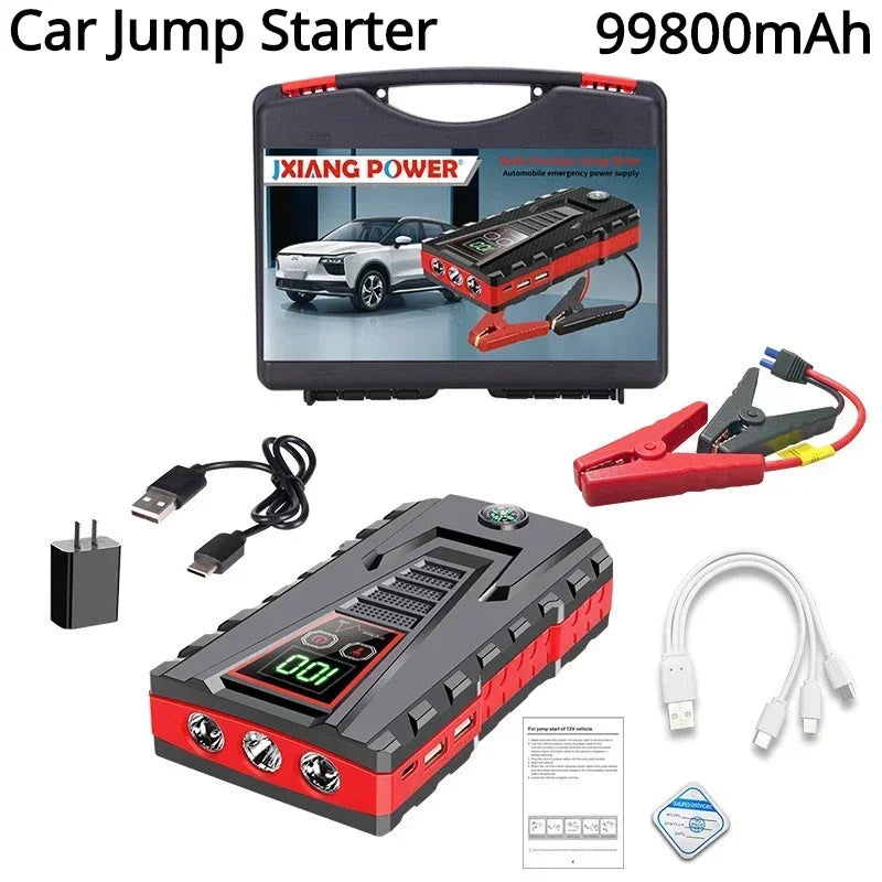 99800mAh Car Jump Starter Device 12v Strong Portable Power Bank Automotive Battery Charger System Start Operating Auto Booster