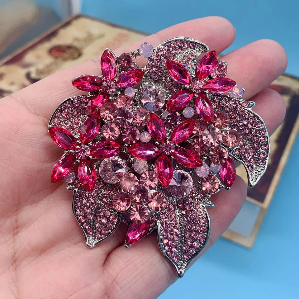 zlxgirl Bridal Flower Brooches Jewelry Perfect Pink Green Rhinestone Crystal Hijab Pins Brand Women's Party pendant Bijoux