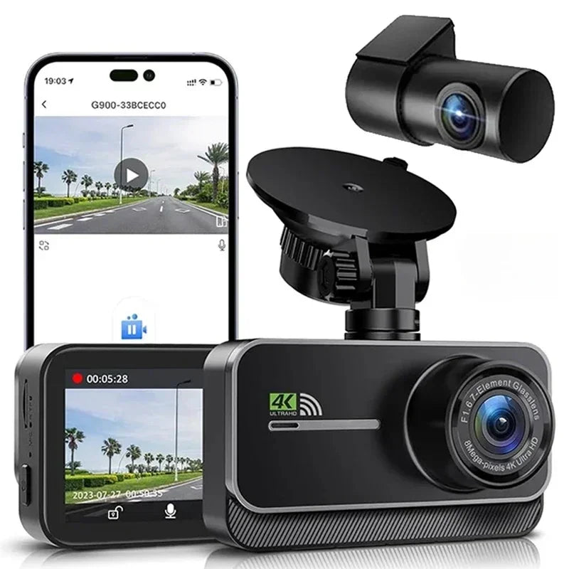 4K WiFi Dual Dash Cam Real 4K Optional rear/ cabin cam Installation 3"IPS NightVision 24H Parking Mode Dashboard Camera Recorder