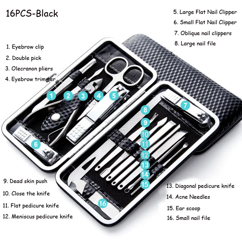 8/9/11/12/16/19pcs Nail Clipper Kits Stainless Steel Manicure Pedicure Tools Nail Scissors Ear Spoon Nail Care