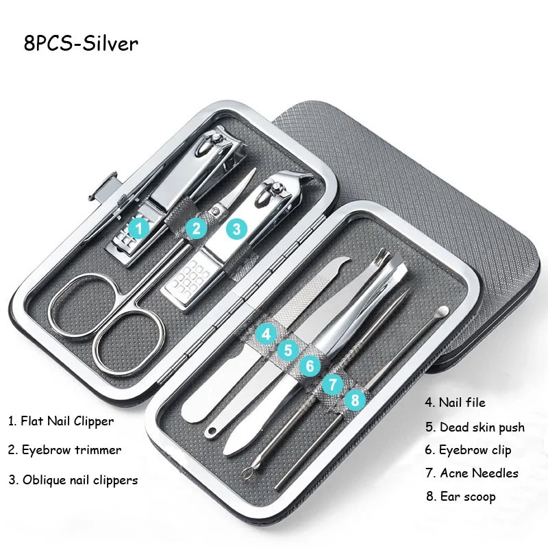 8/9/11/12/16/19pcs Nail Clipper Kits Stainless Steel Manicure Pedicure Tools Nail Scissors Ear Spoon Nail Care