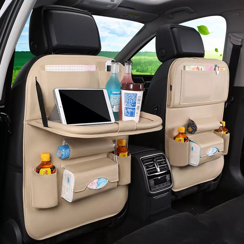 Car Seat Back Organizer Pu Leather Pad Bag Car Storage Organizer Foldable Table Tray Travel Storage Bag Auto Accessories