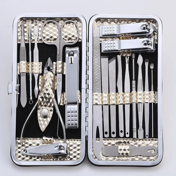 7-19PCS Stainless Steel Nail Clipper Beauty Tool Finger Toenails Nippers Cutters Dead Skin Dirt Remover Pedicure Manicure Kit