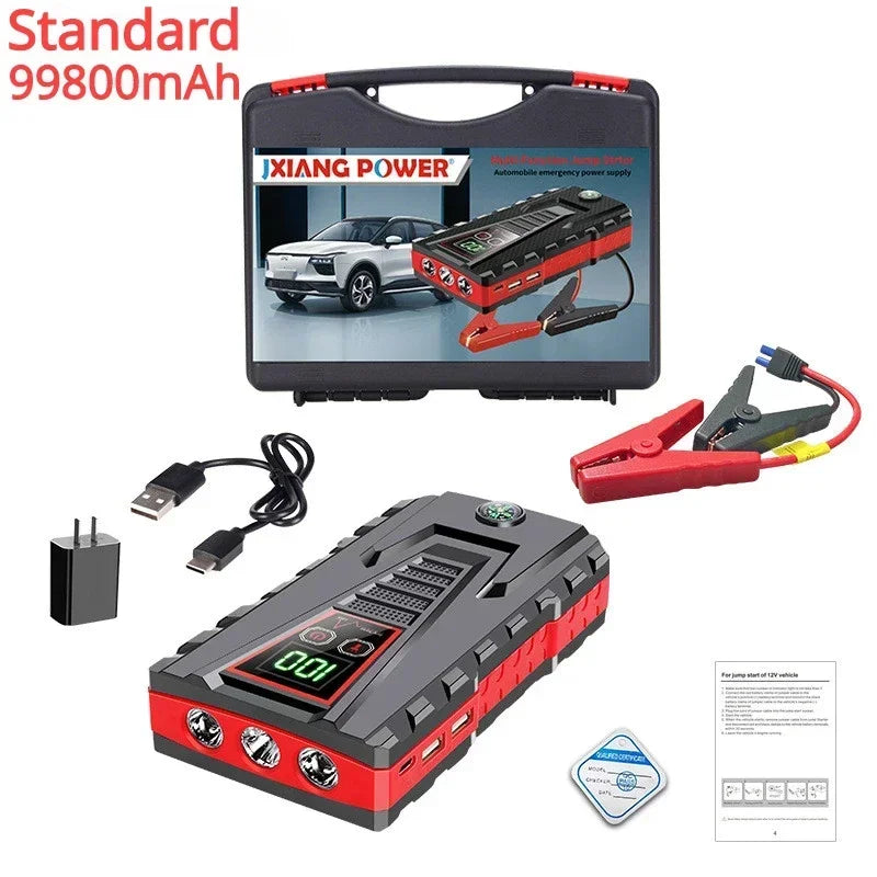 99800mAh Car Jump Starter Device 12v Strong Portable Power Bank Automotive Battery Charger System Start Operating Auto Booster