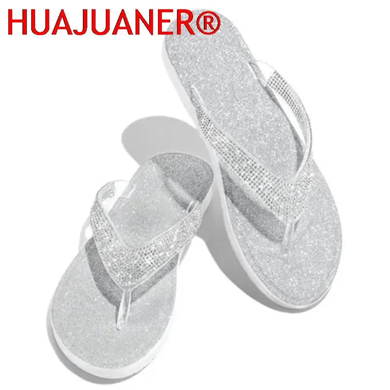 Women Flip Flop Slippers Slides Bling Rhinestone Ladies Shoes Casual Summer Flat Female Crystal Glitter Woman Plus Size