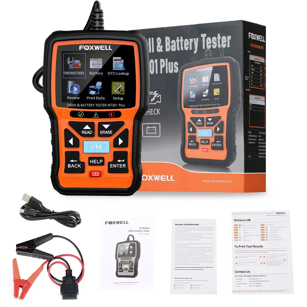 FOXWELL NT301 Plus Car OBD2 Scanner Tool 12V Battery Tester OBDII EOBD Live Data Code Reader Car Diagnostic Scan Tool