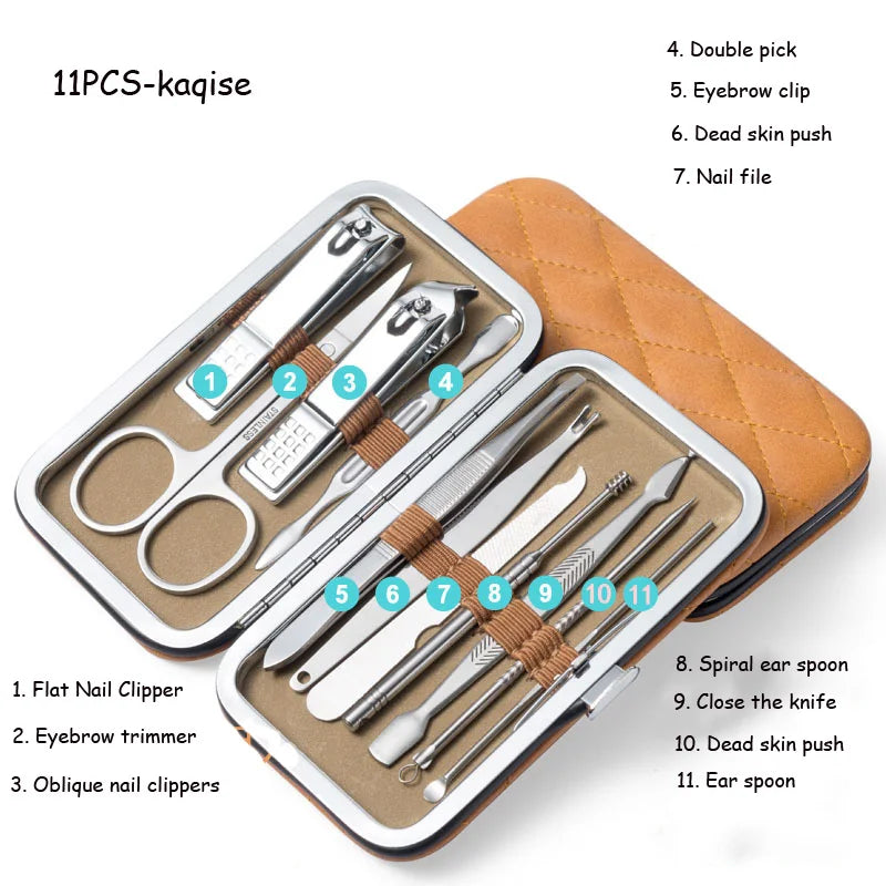 8/9/11/12/16/19pcs Nail Clipper Kits Stainless Steel Manicure Pedicure Tools Nail Scissors Ear Spoon Nail Care