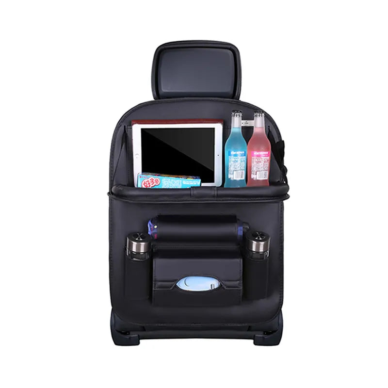 Car Seat Back Organizer Pu Leather Pad Bag Car Storage Organizer Foldable Table Tray Travel Storage Bag Auto Accessories