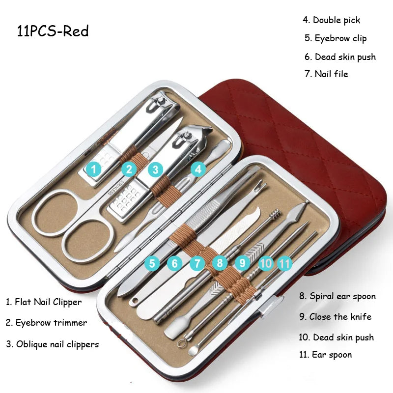 8/9/11/12/16/19pcs Nail Clipper Kits Stainless Steel Manicure Pedicure Tools Nail Scissors Ear Spoon Nail Care