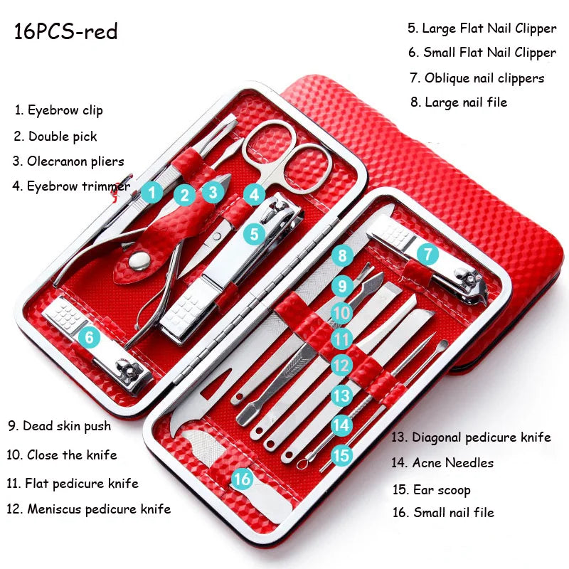 8/9/11/12/16/19pcs Nail Clipper Kits Stainless Steel Manicure Pedicure Tools Nail Scissors Ear Spoon Nail Care