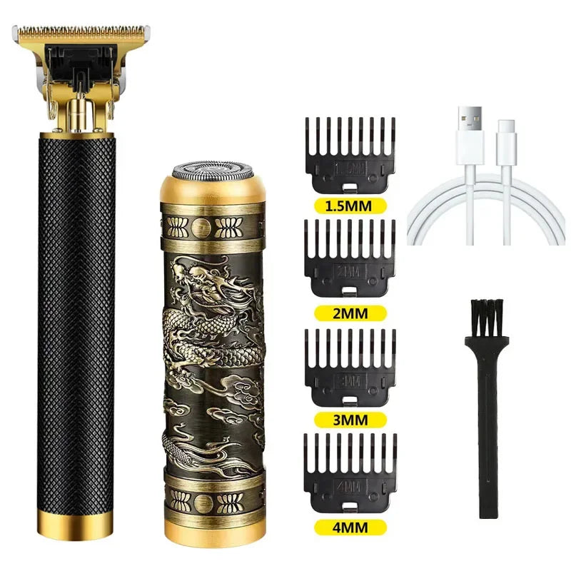 Vintage Rechargeable Shaver Beard trimmer Machine Metal T9 Hair Trimmer Machine Men‘s Professional Electric hair clipper USB