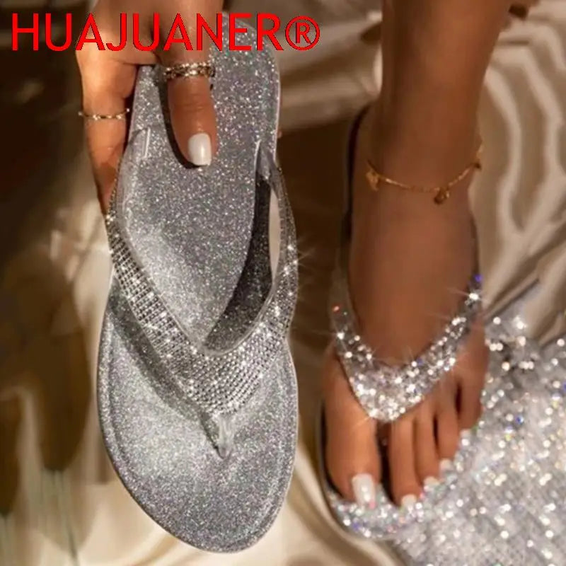 Women Flip Flop Slippers Slides Bling Rhinestone Ladies Shoes Casual Summer Flat Female Crystal Glitter Woman Plus Size