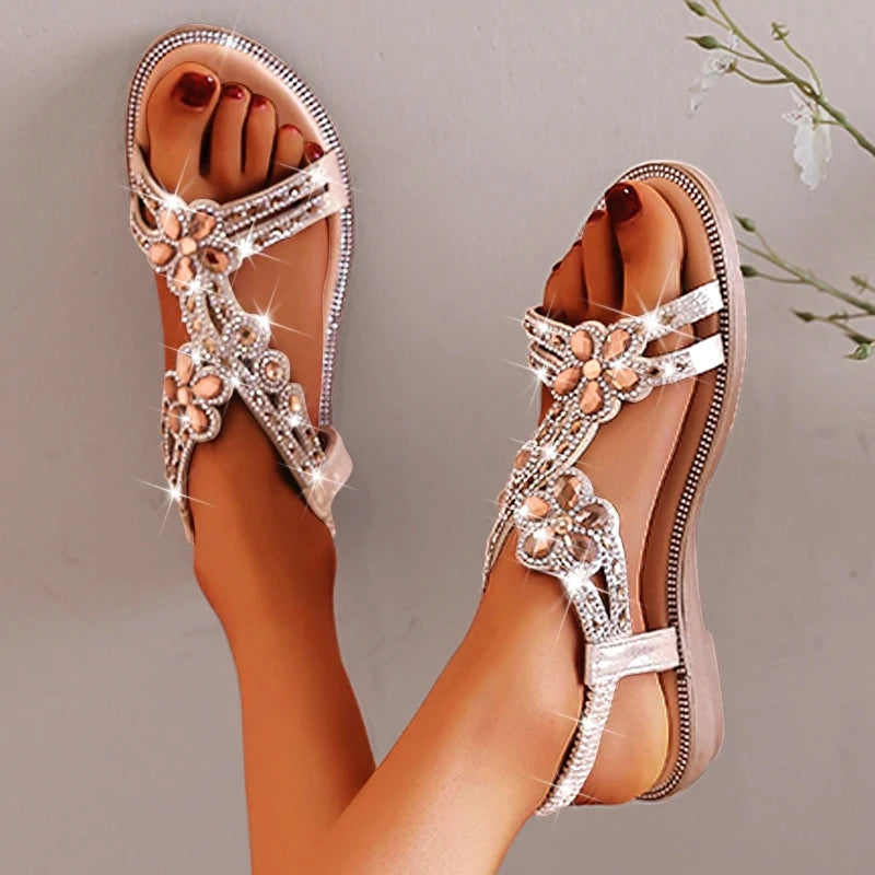 Woman Sandals Rhinestone Open Toe Fashion Female Shoes Solid Color Summer Open Toe Beach Sandalias Non-Slip Chaussure Femme