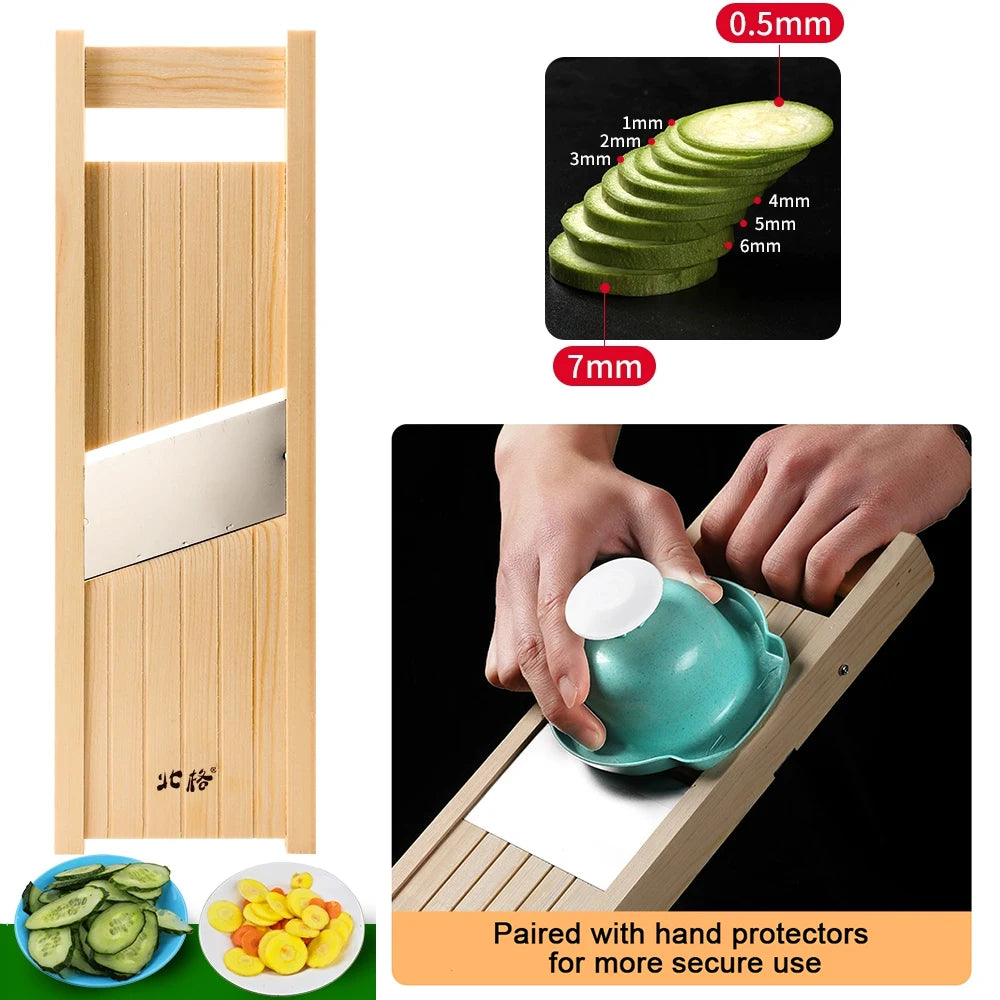 Wooden Vegetables Cutter,Adjustable Vegetable 0.5-7mm Slicer for Potato,Tomato and Onion Cabbage Shredder Chip Fruit Chopper