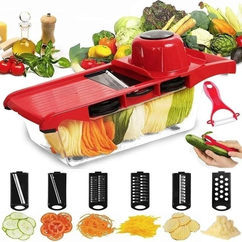 6 in 1 Multifunctional Vegetable Slicer Cutter Shredders Slicers with Basket Fruit Potato Chopper Carrot Grater Kitchen Gadgets